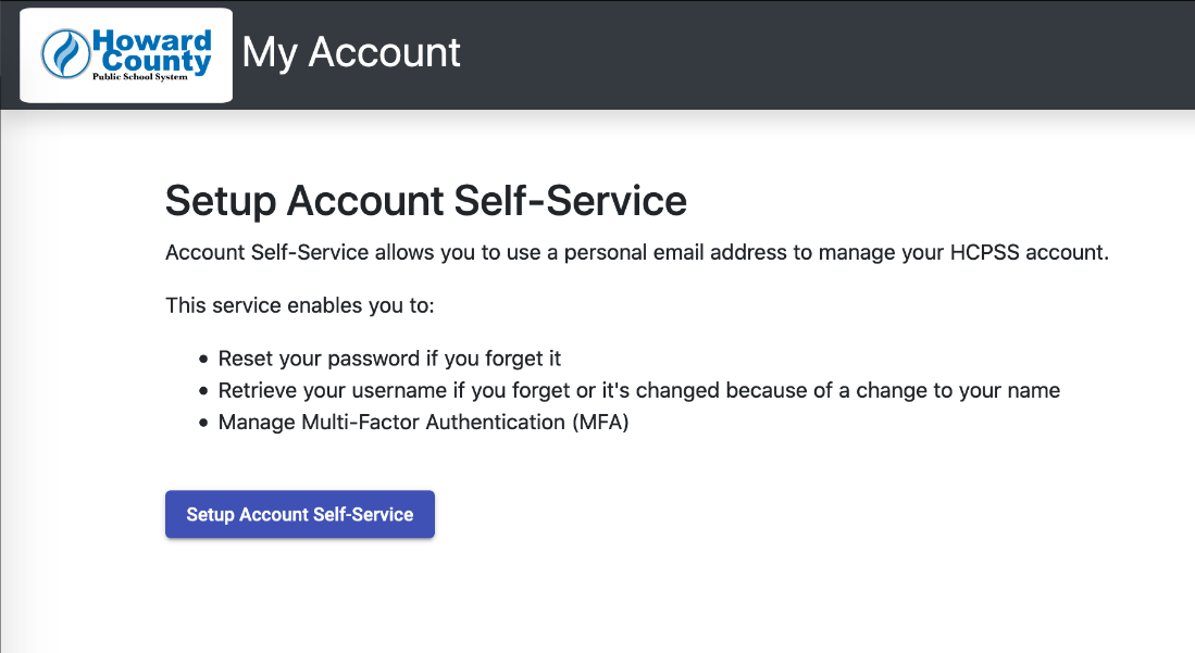Screenshot of the account self-service page.