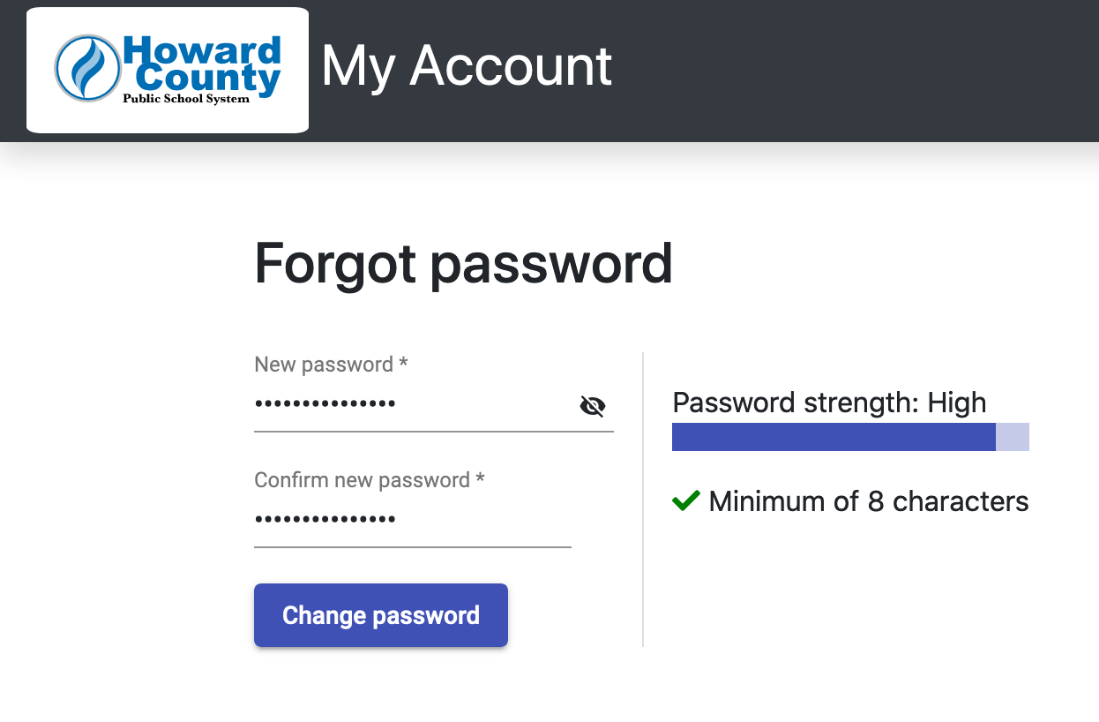 A screenshot showing an active change password button.