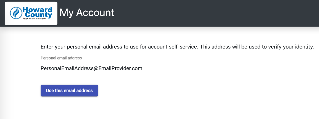 Screenshot of the personal email form.